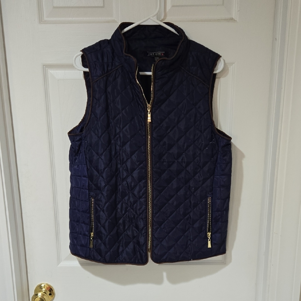 Navy Quilted Vest with Gold Accents